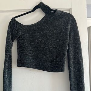 Women’s sparkly crop top with shoulder cut out